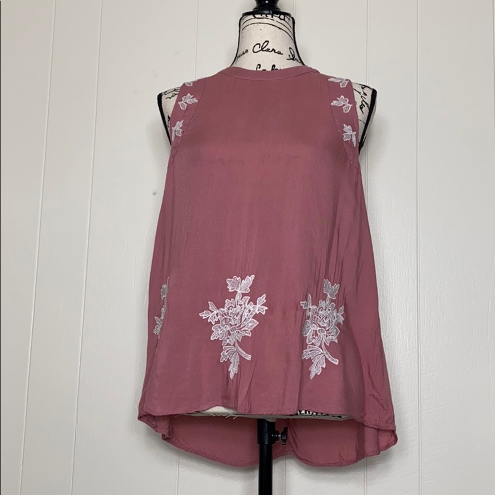 Japna Rosey Pink Floral Embroidered Tank Top